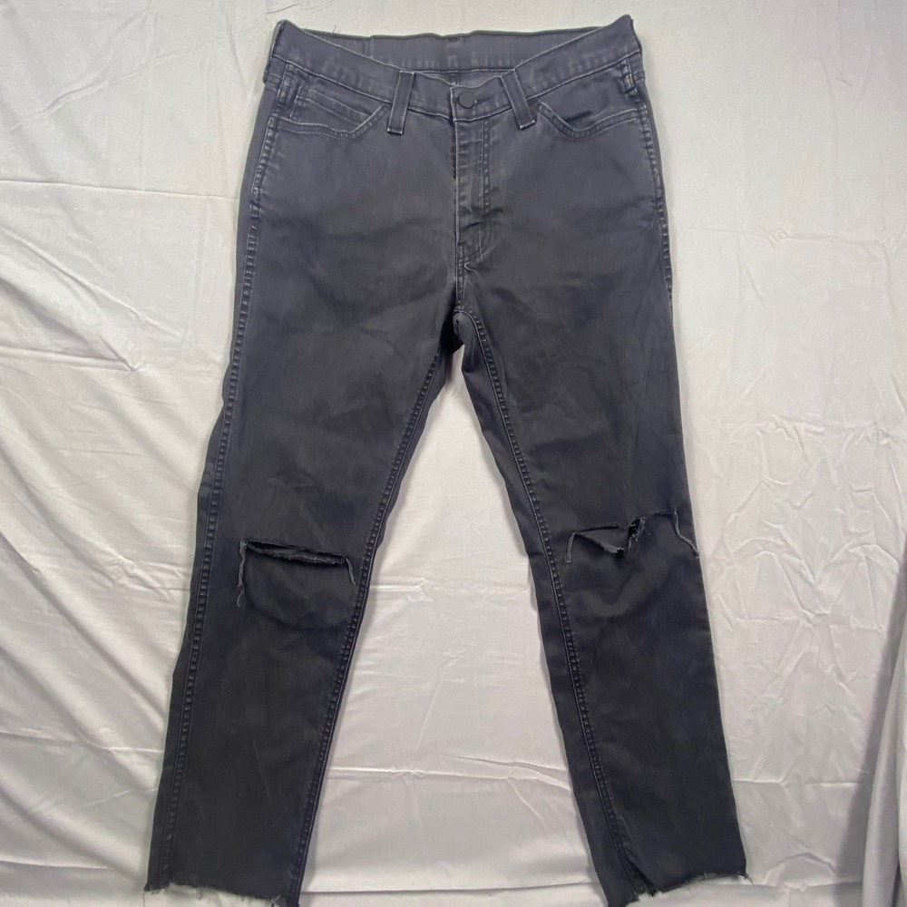 Levis 541 Athletic Taper Jeans Faded Black Distressed Ripped Knee Raw Hem‎ 32x34